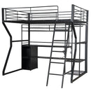 Full Size Gaming Loft Bed With Built In Work Station, Open Wardrobe, LED And Multiple Storage - Black