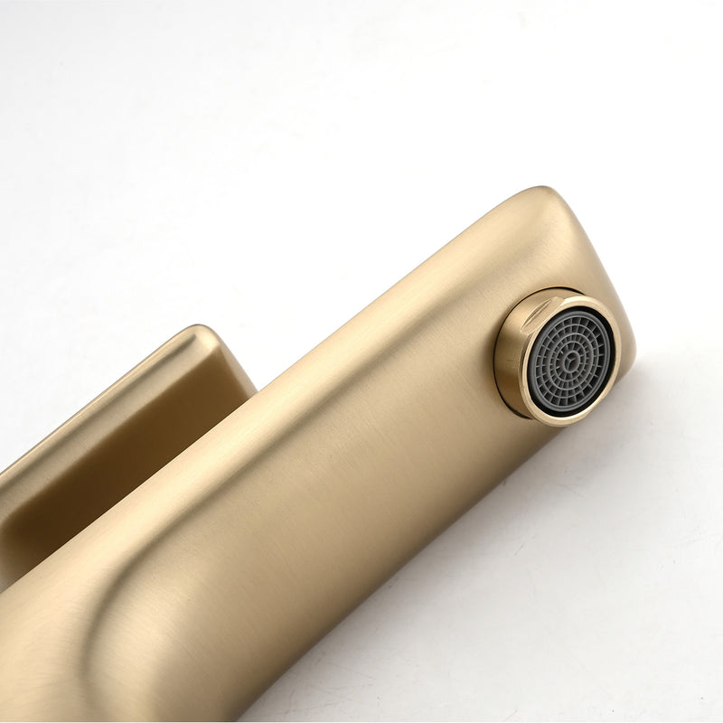 Modern Single Handle Lavatory Basin Sink Faucet With Aerated Stream - Brushed Gold
