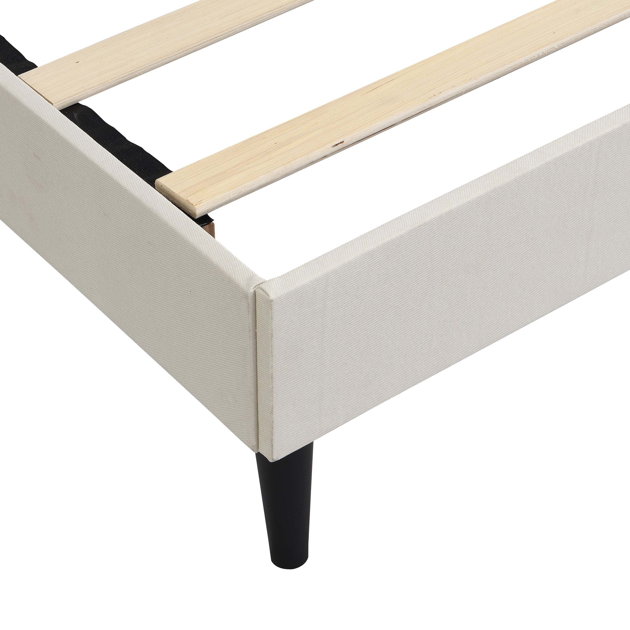 Full Size Platform Bed Frame with Fabric Upholstered Headboard and Wooden Slats, No Box Spring Needed/Easy Assembly, Beige