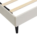 Full Size Platform Bed Frame with Fabric Upholstered Headboard and Wooden Slats, No Box Spring Needed/Easy Assembly, Beige