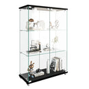 Modern Display Cabinet With LED Lights, Transparent Tempered Glass 2 Door Storage Case With 3 Shelves
