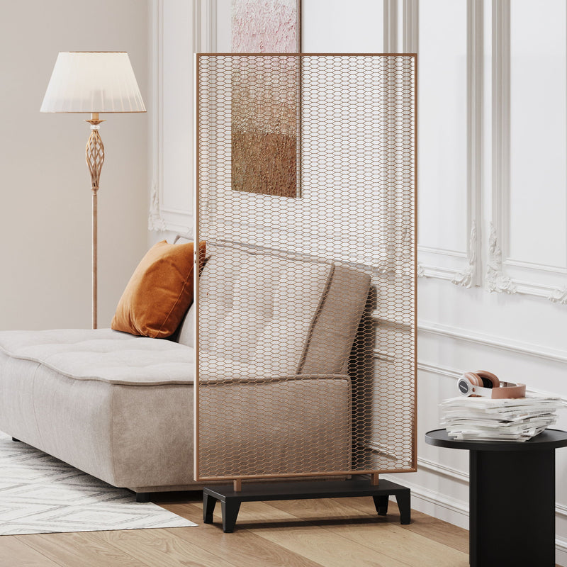 Modern Single Panel Iron Room Divider - Gold Brushed Brown