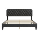 King size Adjustable Headboard with Fine Linen Upholstery and Button Tufting for Bedroom,  Wave Top  Dark Grey