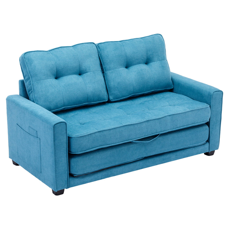 Loveseat Sofa With Pull-Out Bed Modern Upholstered Couch With Side Pocket For Living Room Office