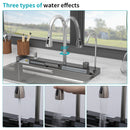 Kitchen Waterfall Sink Single Bowl With LED Faucet, Ledge Workstation, And Multi Function Pull Out Spray - Brushed Nickel