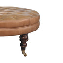 Buffalo - Leather Round Ottoman With Castor Legs - Brown