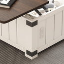 Farmhouse Style Lift Top Coffee Table With Storage And Charging Station - White Wood