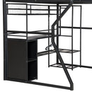 Full Size Gaming Loft Bed With Built In Work Station, Open Wardrobe, LED And Multiple Storage - Black