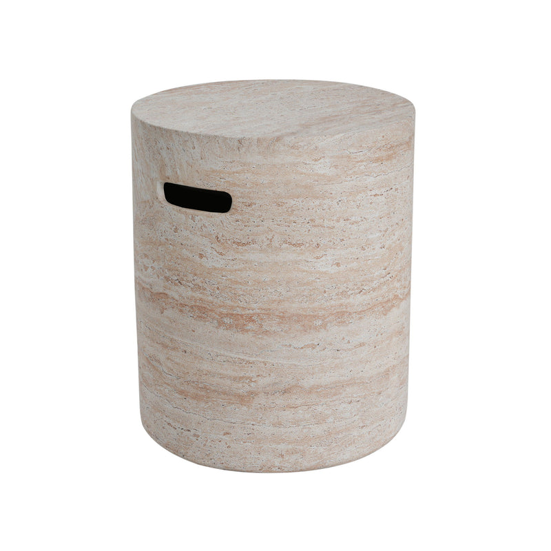 Modern Concrete Side Table With Travertine , Indoor / Outdoor Use - Beige