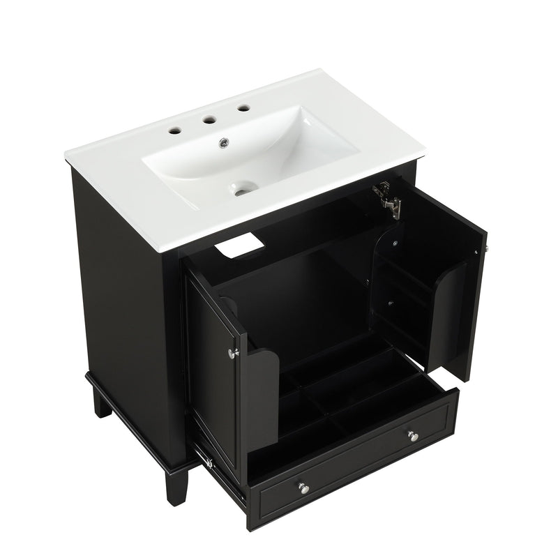 30" Bathroom Vanity With Sink Combo, Multi Functional Bathroom Cabinet With Doors And Drawer - Black