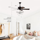 52" Crystal Shade Ceiling Fan Lamp, 3 Speed, 4 Timing, 5 Reversible Blades Crystal Ceiling Fan, 5 Pieces X E12 (No Include Bulb), Hand Pull Chain - Matte Black