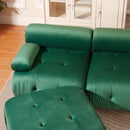 Modular Sectional Sofa Couch, Modern L Shaped Cloud Couch with Reversible Ottoman Convertible Button Tufted Velvet Fabric Couches for Living Room, DIY Combination,Green