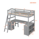 Twin size Loft Bed with Drawers, Cabinet, Shelves and Desk, Wooden Loft Bed with Desk - Gray(OLD SKU :LT000505AAE)