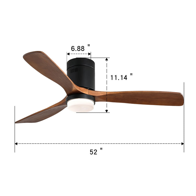 Wooden Ceiling Fan With 18W Led Light 3 Solid Wood Blades Remote Control Reversible Dc Motor For Home