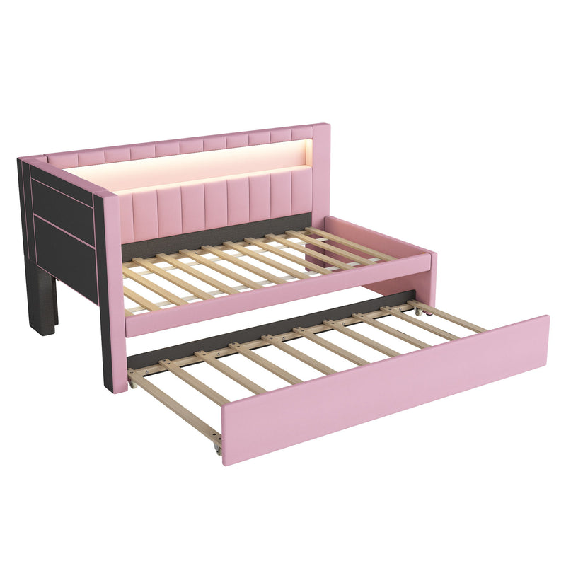 Upholstered Platform Bed With USB Ports And LED Belt
