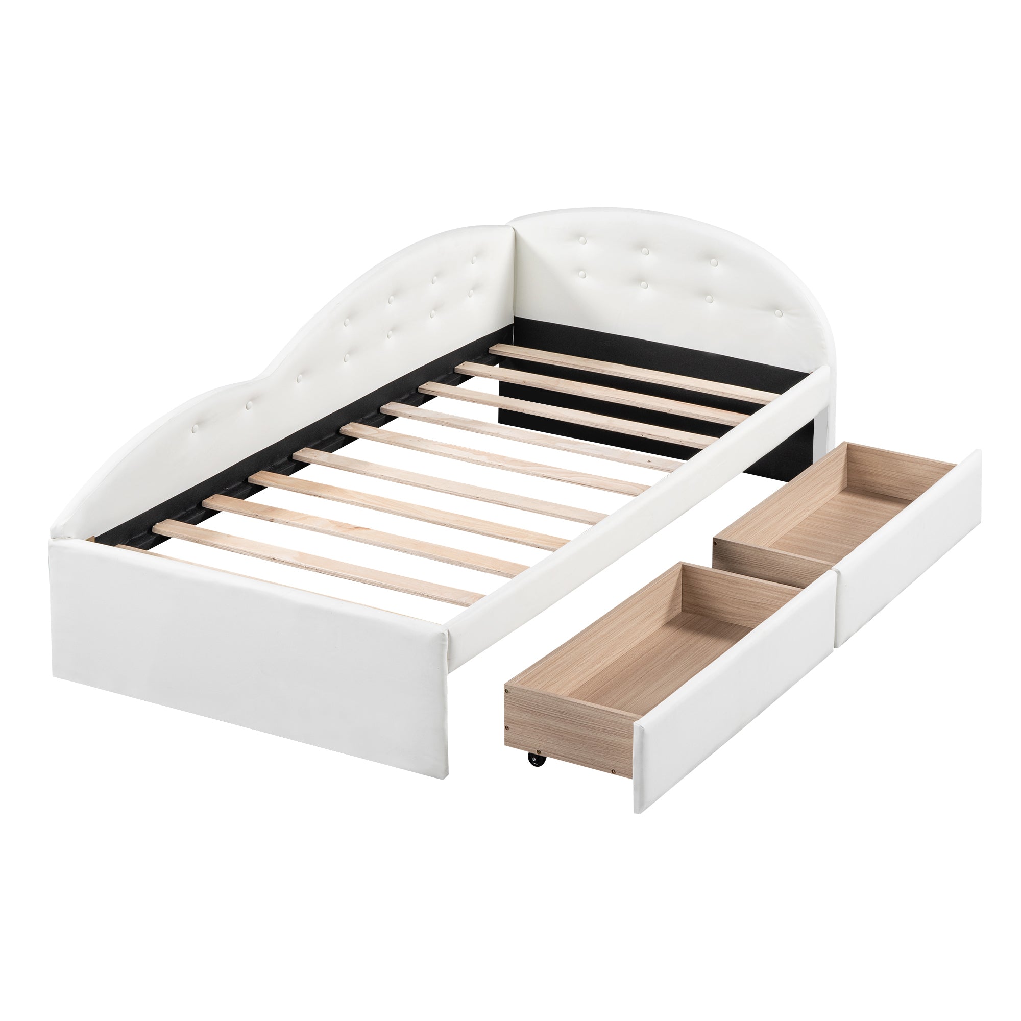 Twin Size PU Upholstered Tufted Daybed with Two Drawers and Cloud Shaped Guardrail, White - Atlantic Fine Furniture Melbourne FL