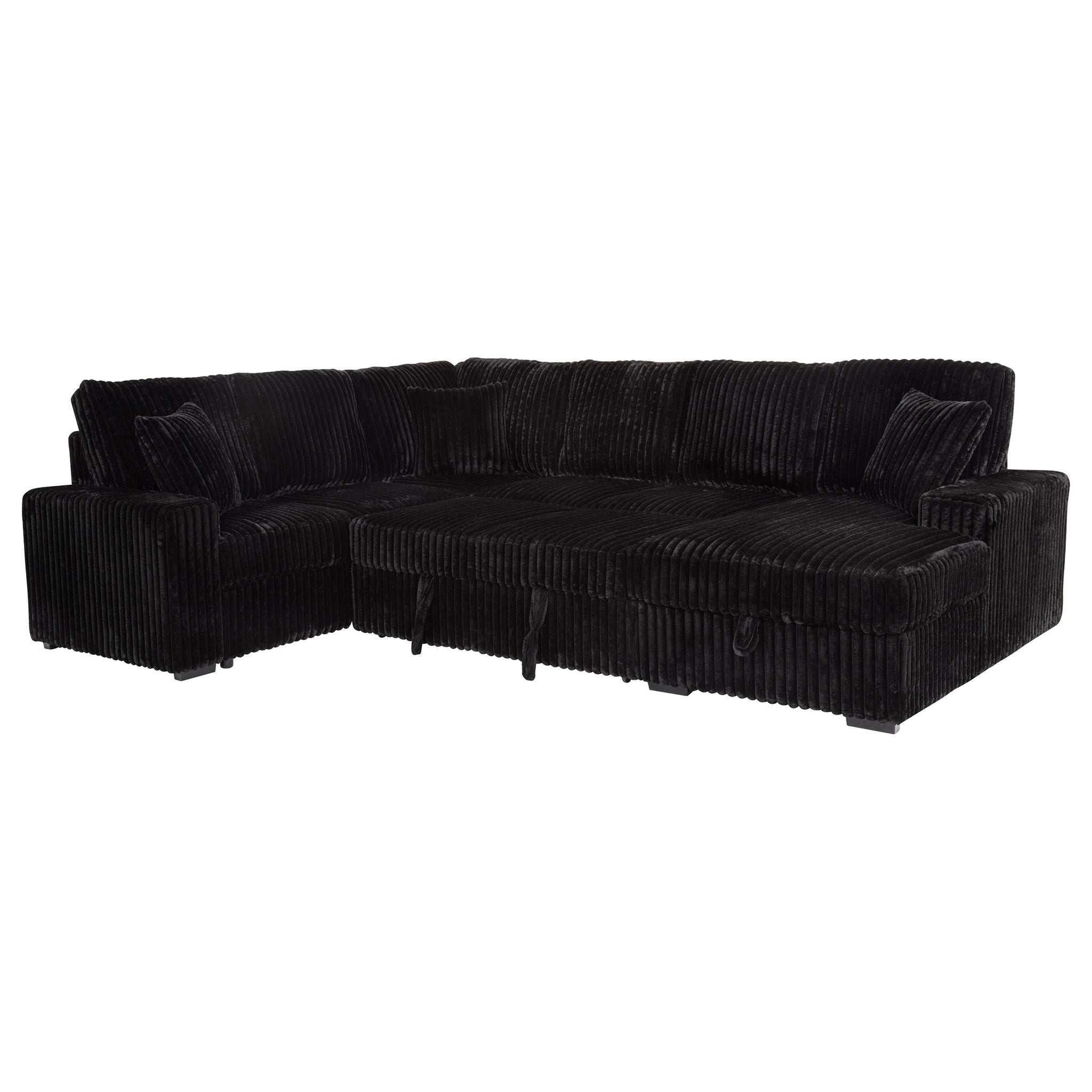 Devonshire Sleeper Sectional Sofa Storage Chaise Black