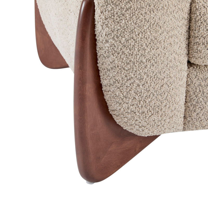 Contemporary Boucle Sherpa Sofa With Birch Wood Legs