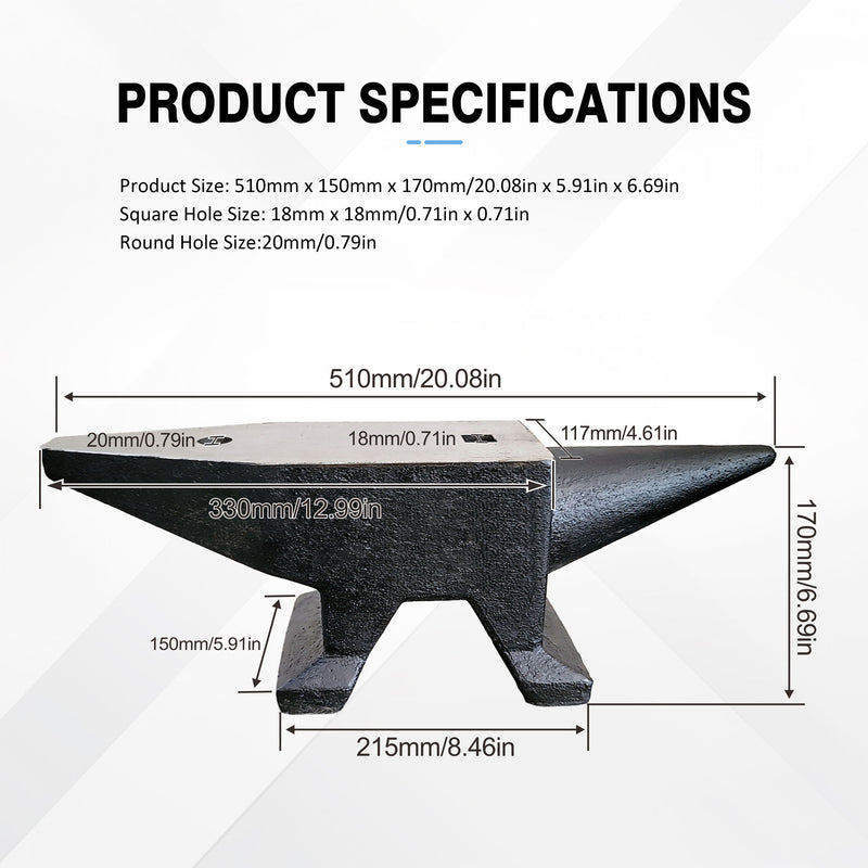 66Lbs Cast Steel Anvil, High Hardness Rugged Round Horn Anvil smith, Large Countertop And Stable Base, With Round And Square Hole, Metalsmith Tool For Bending And Shaping - Black