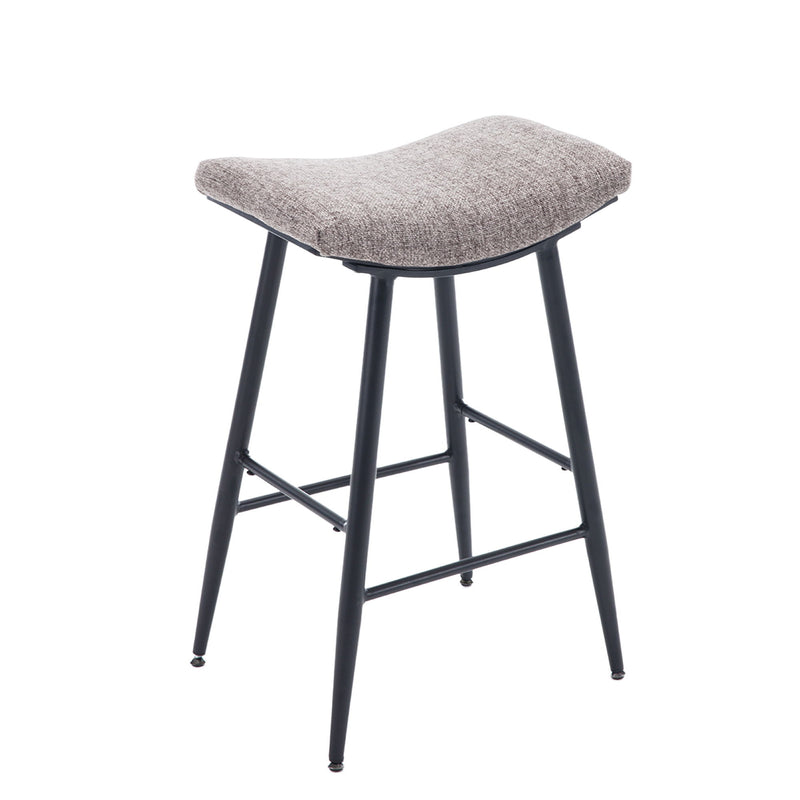 Bar Stools (Set of 2) Armless Counter Low Bar Stools Without Back Modern Linen Fabric Breakfast Stools With Metal Leg And Footrest