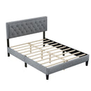 Queen size Panel Bed Frame with Adjustable Button-Tufted Headboard for Bedroom/Linen Upholstered/Wood Slat Support/Easy Assembly,Light Grey
