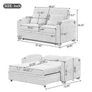 Pull Out Loveseat Sofa With Adjsutable Backrest, 2 Pillows, Cup Holders, USB Ports For Living Room