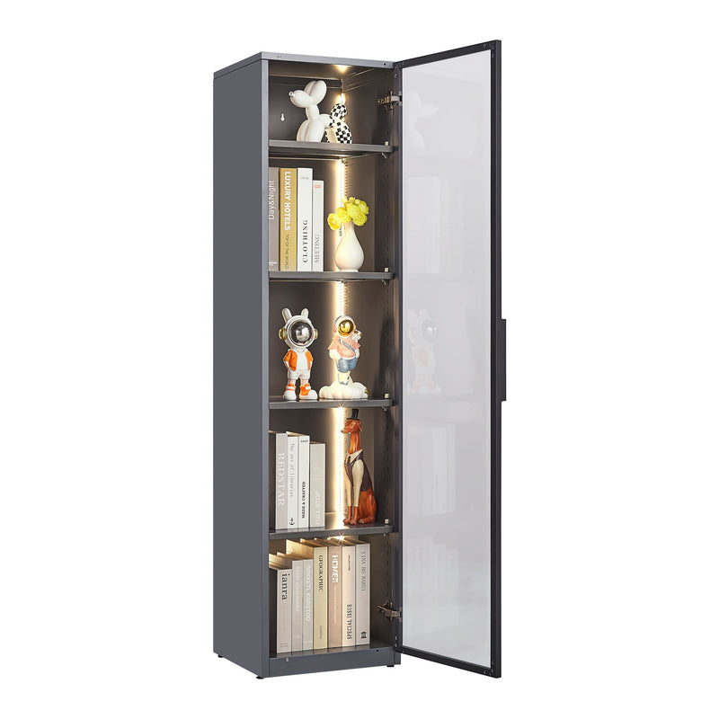 Best Selling New Design Double Door Metal Glass Display Storage Cabinet With Light Strip For Living Room