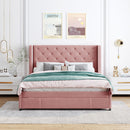 Storage Bed Velvet Upholstered Platform Bed With Wingback Headboard And A Big Drawer