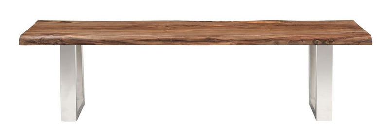 Dining Bench with Natural Live Edge top and Metal Base