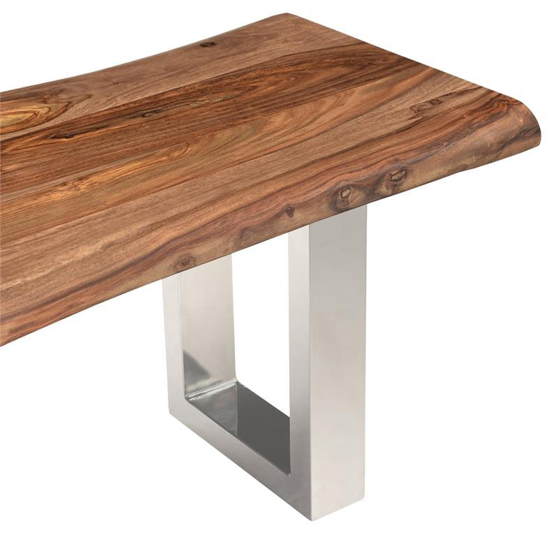 Dining Bench with Natural Live Edge top and Metal Base