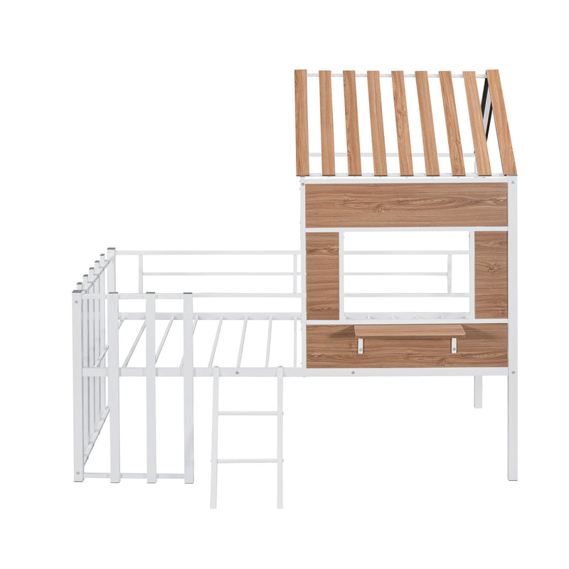 Twin Size Loft Bed With Roof, Window, Guardrail, Ladder