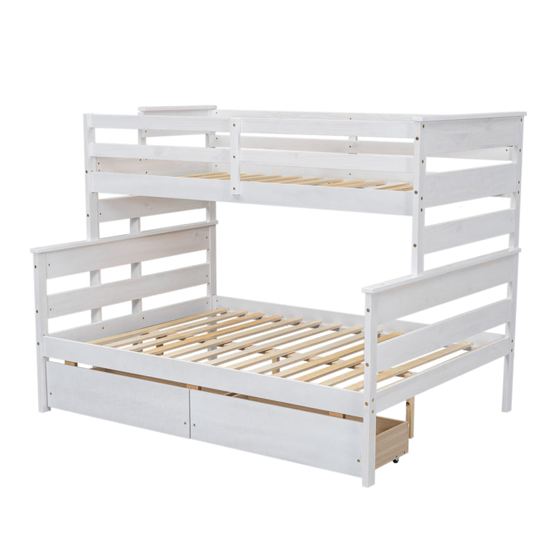 Wood Twin over Full Bunk Bed with 2 Drawers, White