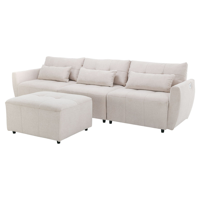 Convertible Sectional Sofa Couch 3 Seat L-Shaped Sofa With Movable Ottoman And USB For Apartment, Living Room, Bedroom