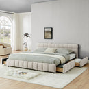 Modern Platform Bed Frame With Thick Chenille Fabric