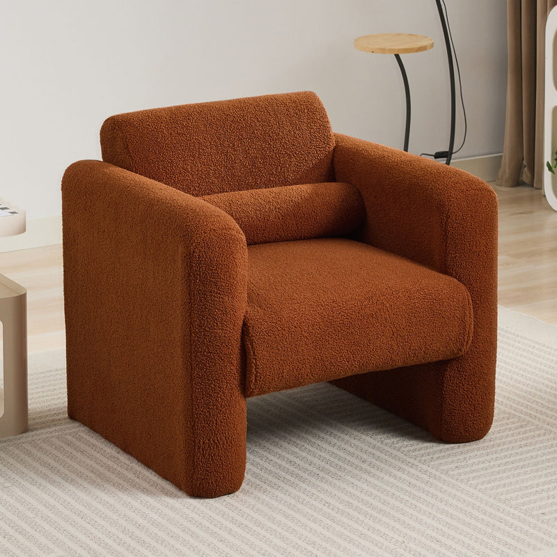 Modern Accent Chair Lambskin Sherpa Fabric Upholstered Comfy With Pillow
