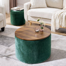Classic 2 Piece Round Storage Ottoman Set With Drum Shaped Stool