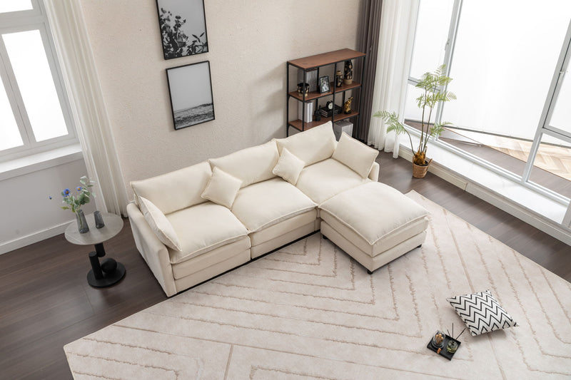 Modular Sectional Sofa, 3-Seater Sofa With Ottoman, Modern L-Shaped Sofa For Living Room Bedroom Apartment