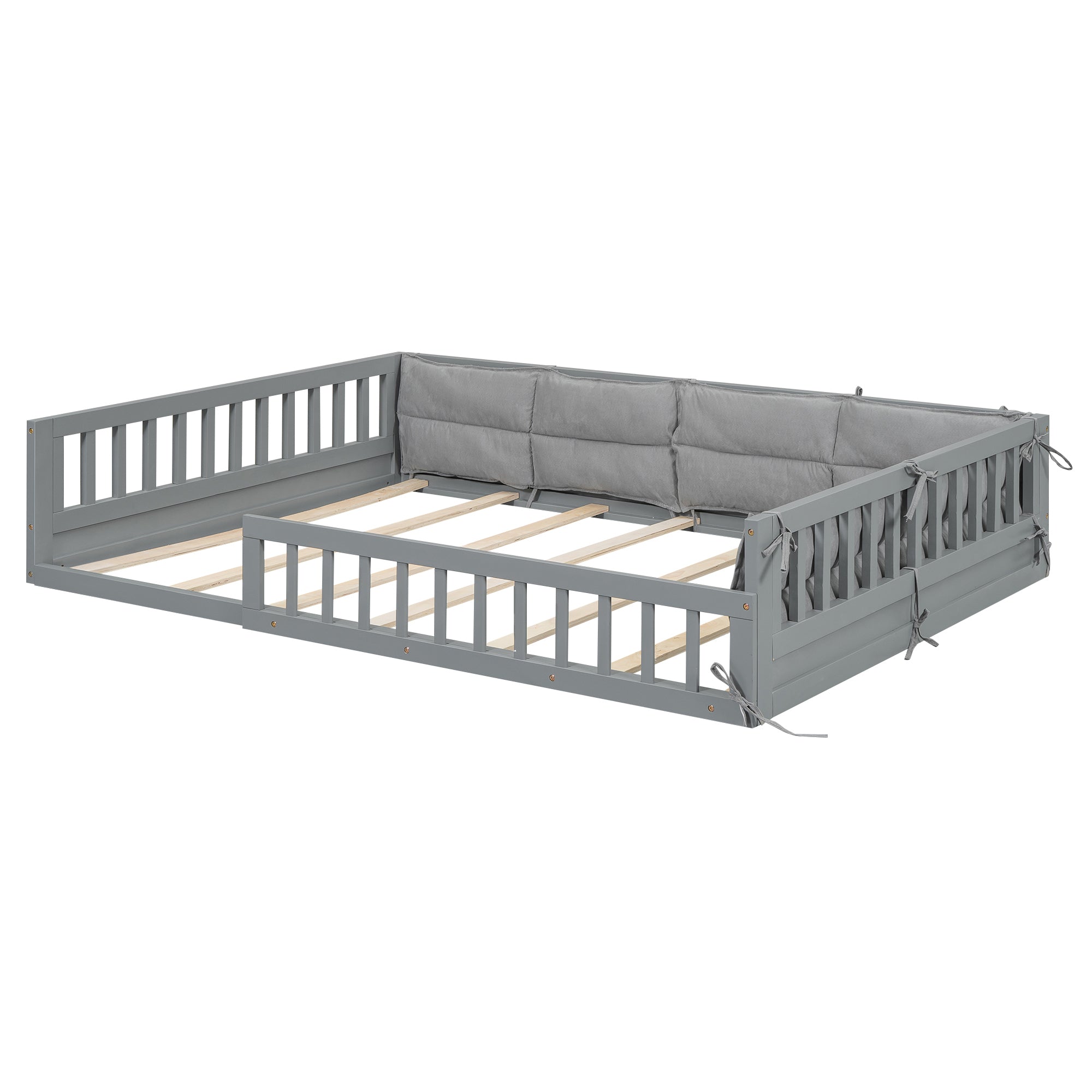 Wood Full Size Upholstered Platform Bed with Guardrail and Pillow, Gray - Atlantic Fine Furniture Melbourne FL