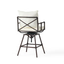 Industrial Outdoor Patio Plumber's Iron Frame Swivel Barstool With Cushions, Height Adjustable