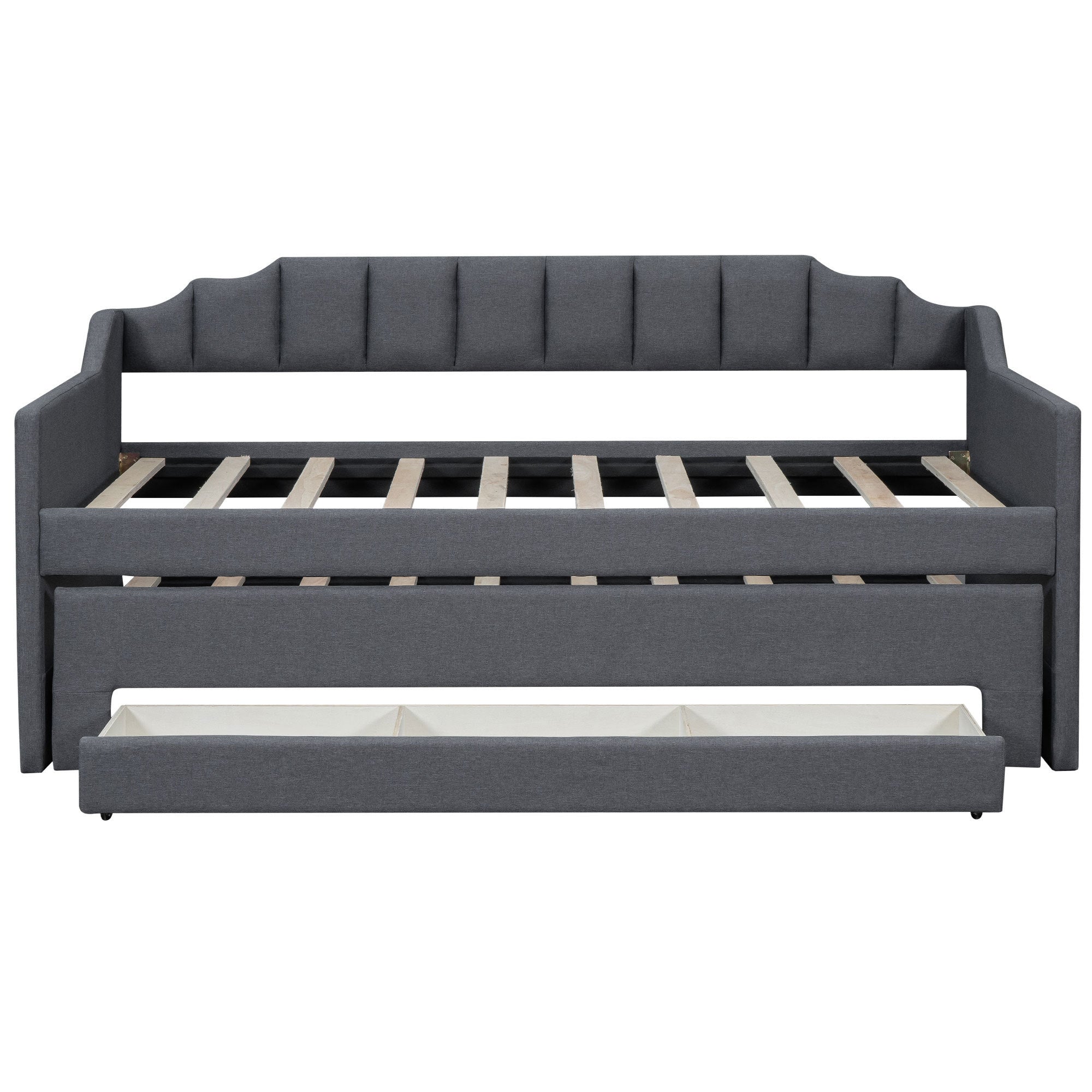 Twin Size Upholstered Daybed with Trundle and Three Drawers,Gray - Atlantic Fine Furniture Melbourne FL