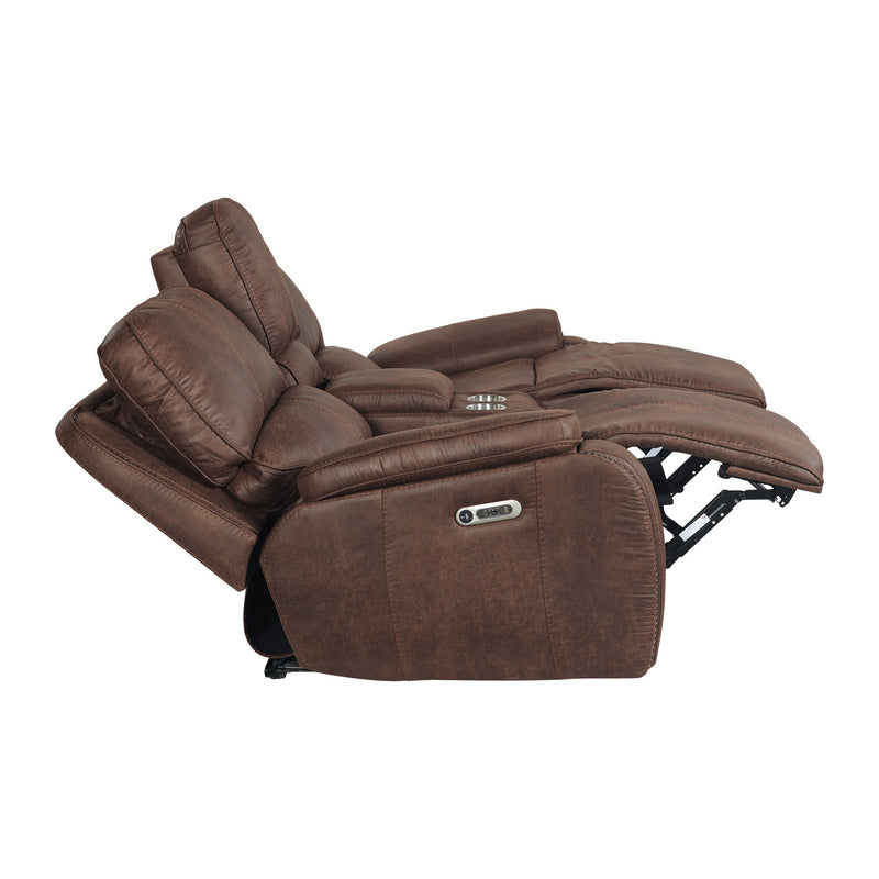 Atlantis - Power Motion Loveseat With Power Motion Head Recliner & Console - Heritage Brown