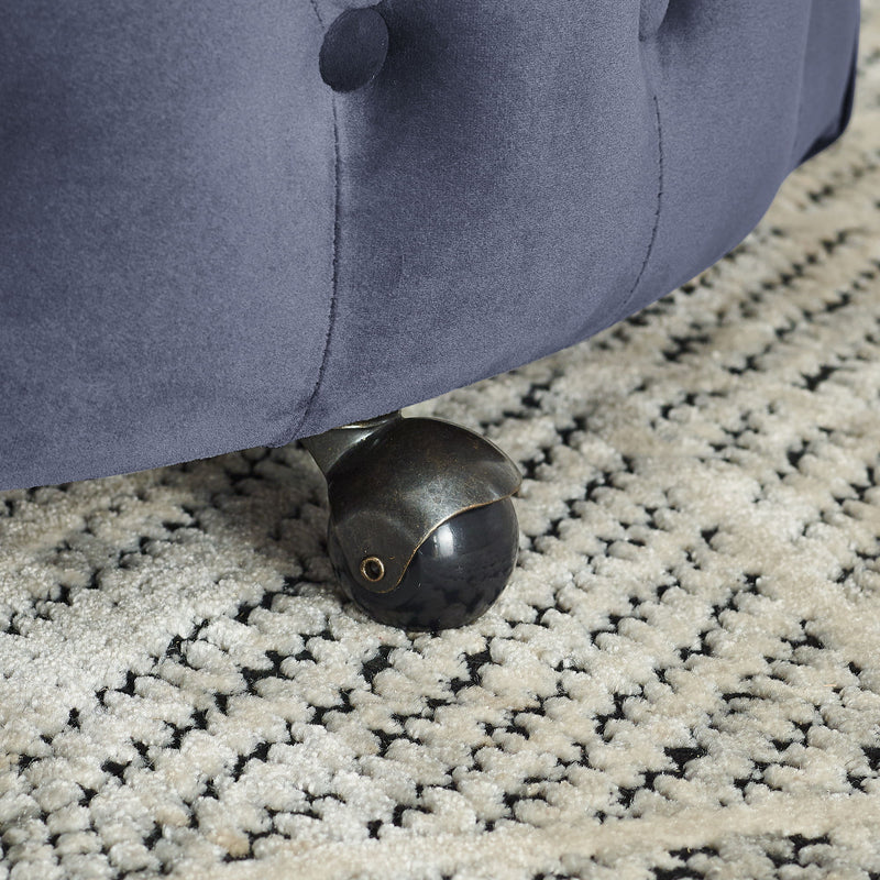 Modern Upholstered Swivel Chair With Button Tufted Design And Movable Wheels