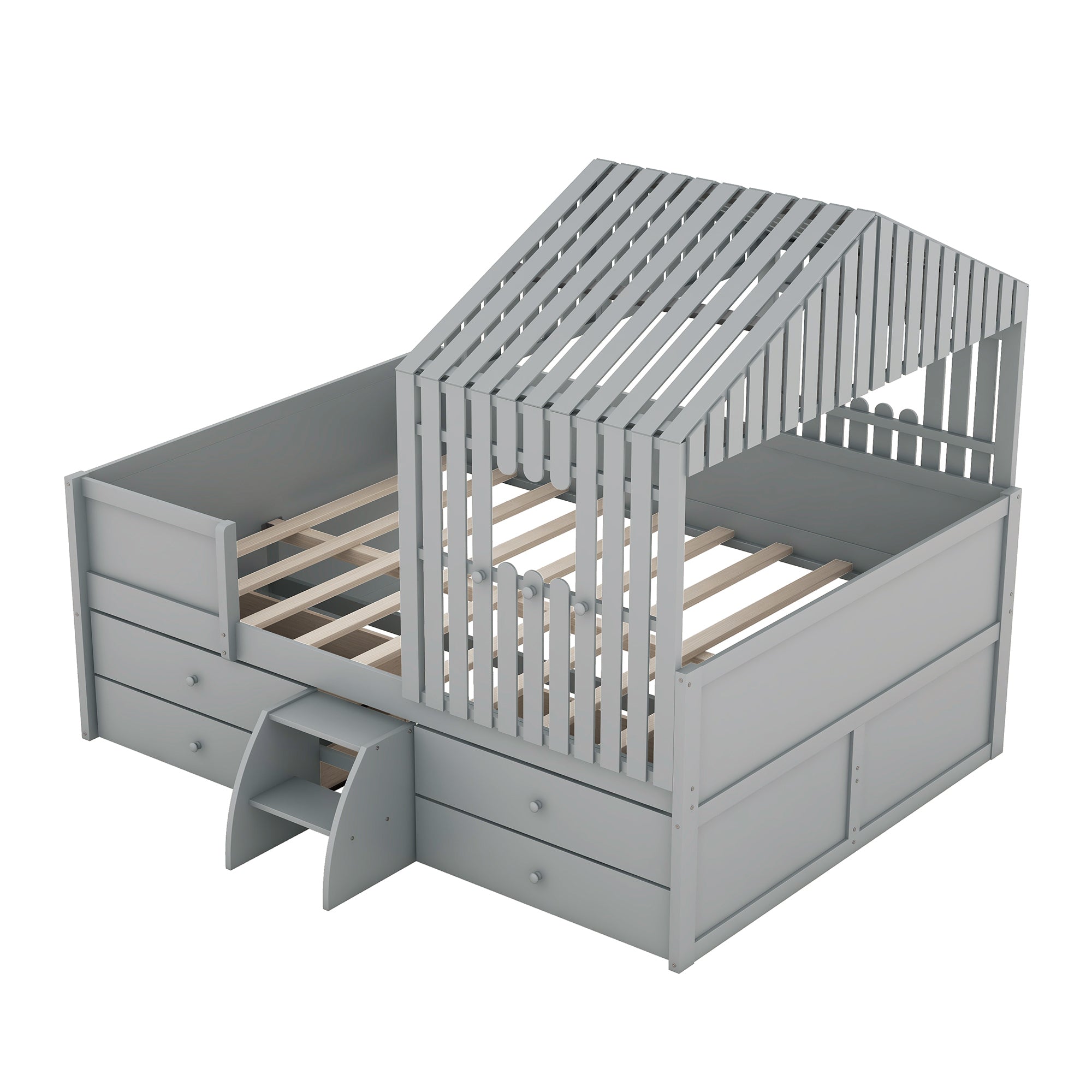 Full Size House Low Loft Bed with Four Drawers,Gray - Atlantic Fine Furniture Melbourne FL