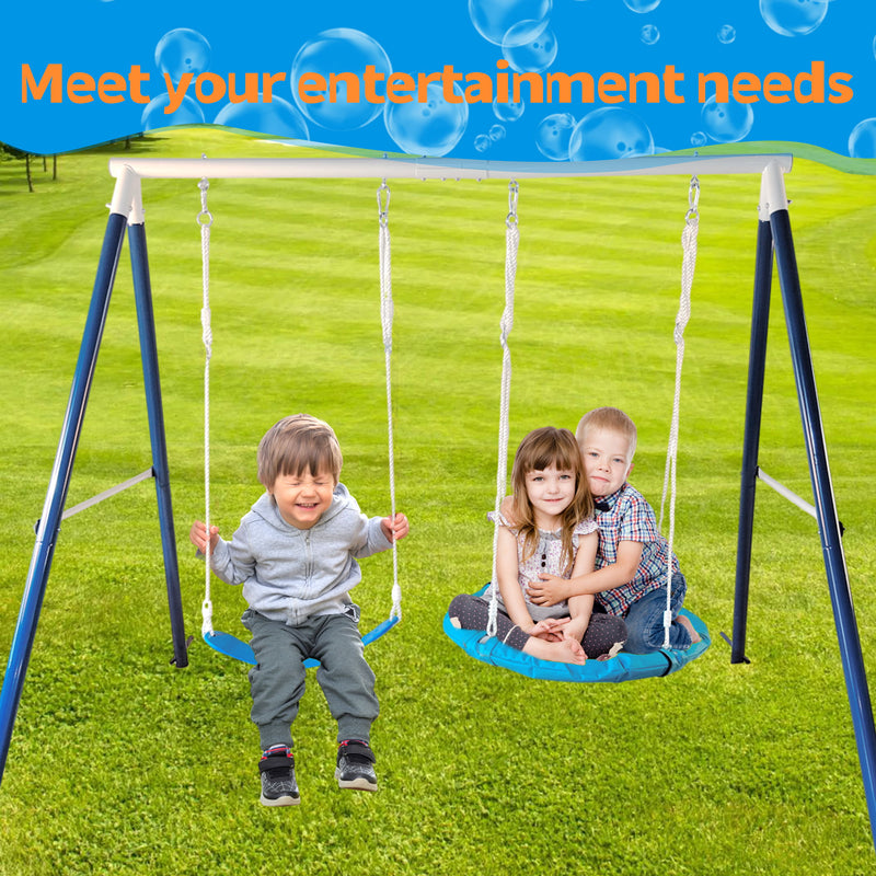 Kids Metal Swing Set For Backyard Outdoor Playground Two Functional Swing Set For Kids Outdoor Equipment - Antique Blue