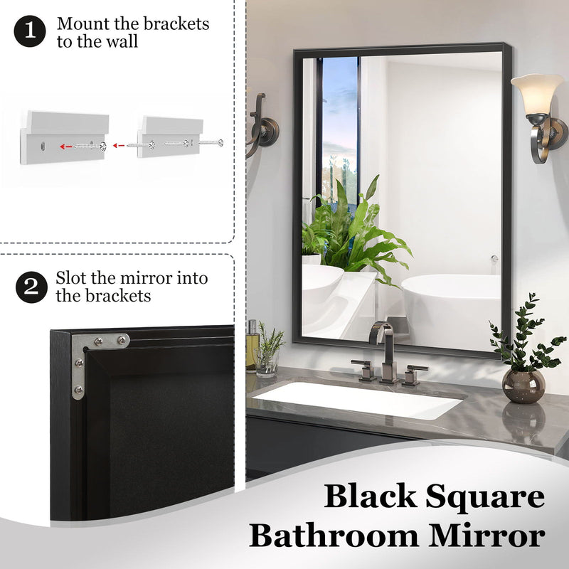 Rectangular Bathroom Mirror Square Angle Metal Frame Wall Mounted Hanging Plates Wall Mount Mirror For Bathroom (Horizontal & Vertical)