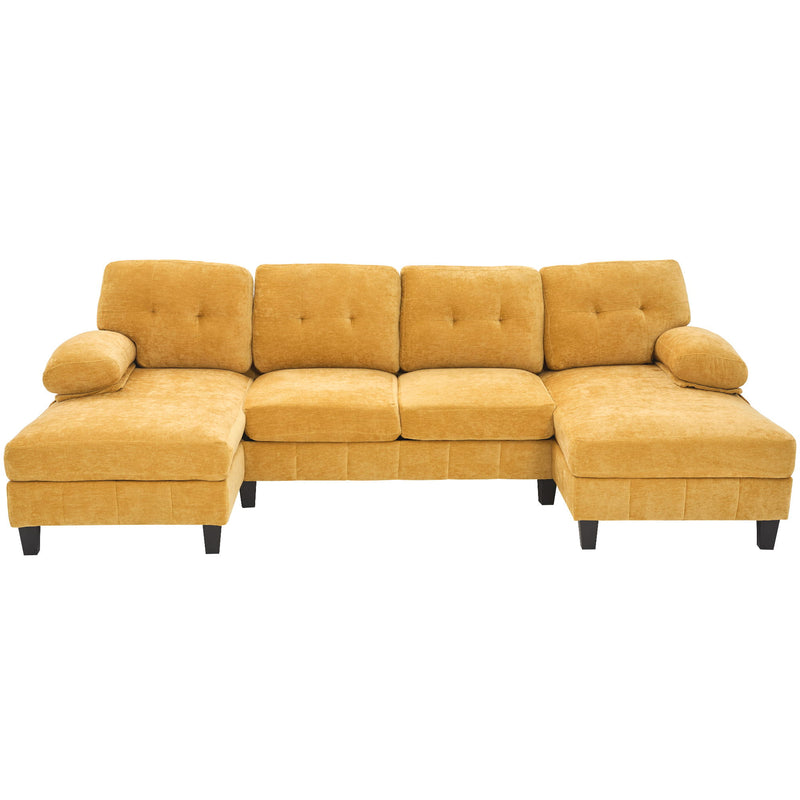 U-Shaped Sectional Sofa 103.5" Black Chenille Fabric Couch With Dual Chaise Lounges, Storage Pockets, Armrest Pillows
