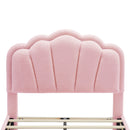 Upholstered Elegant Flowers Headboard With LED Light Strip, Platform Bed With Slats Support