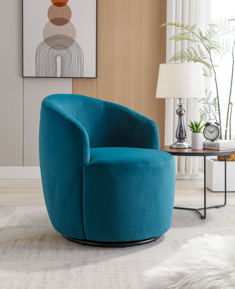 Velvet Fabric Swivel Accent Armchair Barrel Chair With Powder Coating Metal Ring