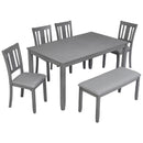 6 Pieces Kitchen Dining Set, Rectangular Wooden Dining Table With 4 Upholstered Chairs And A Bench