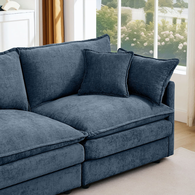 Modular Sectional Sofa L-Shaped Couch With Movable Ottoman - Blue